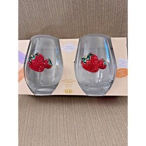 Uniquely Yours Strawberry Bling Rhinestone Stemless Wine Glasses